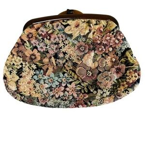 Vintage Floral Needlepoint Clutch Purse